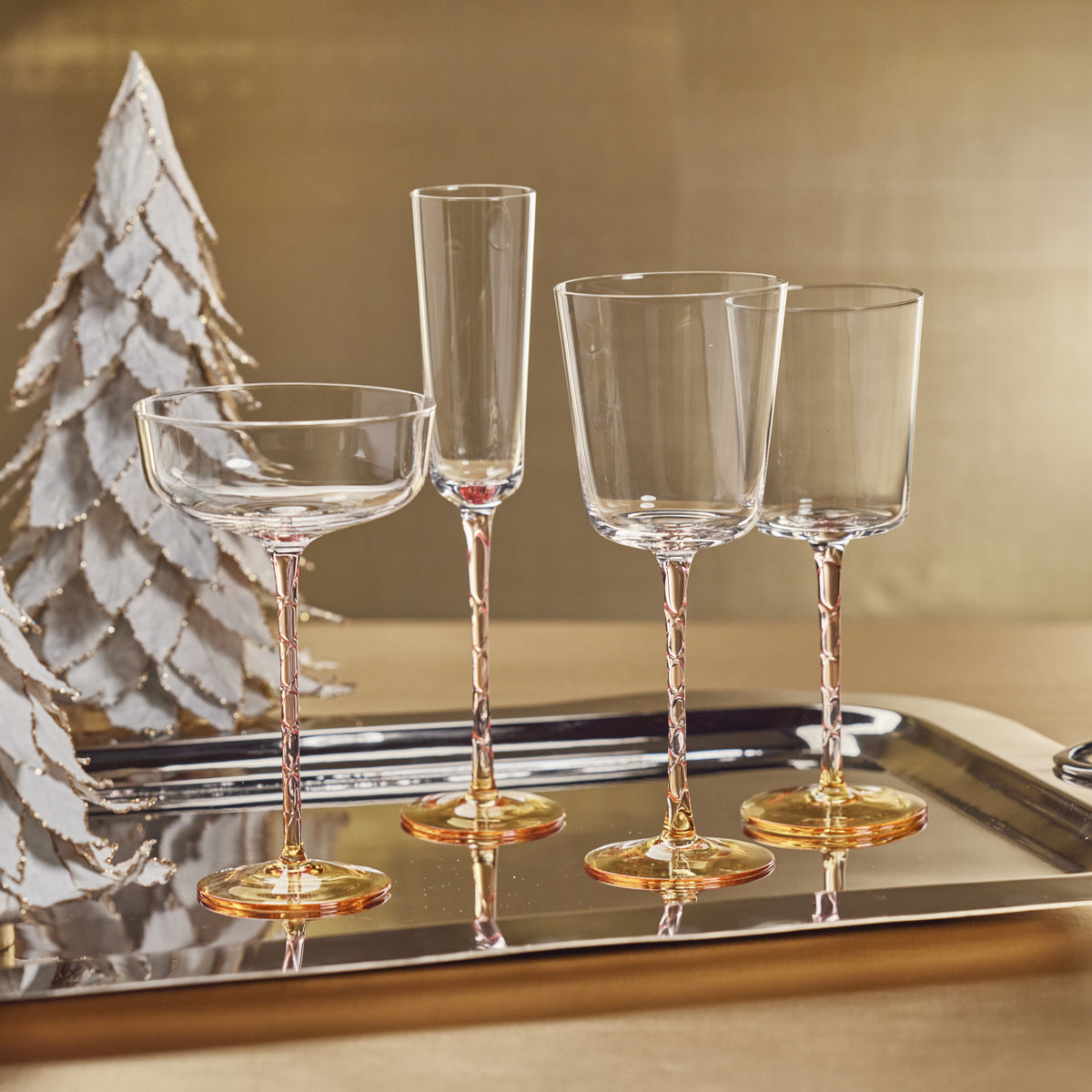 Sachi Amber & Pink Champagne Flutes, Set of 6