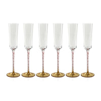 Sachi Amber & Pink Champagne Flutes, Set of 6