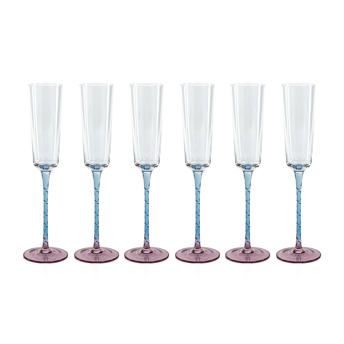 Sachi Pink & Blue Champagne Flutes, Set of 6