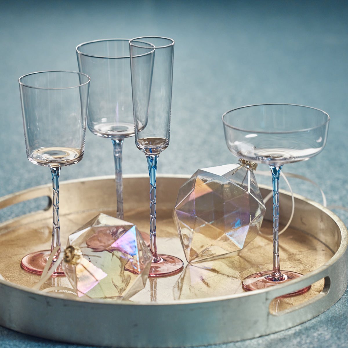 Sachi Pink & Blue Cocktail / Martini Glasses, Set of 4