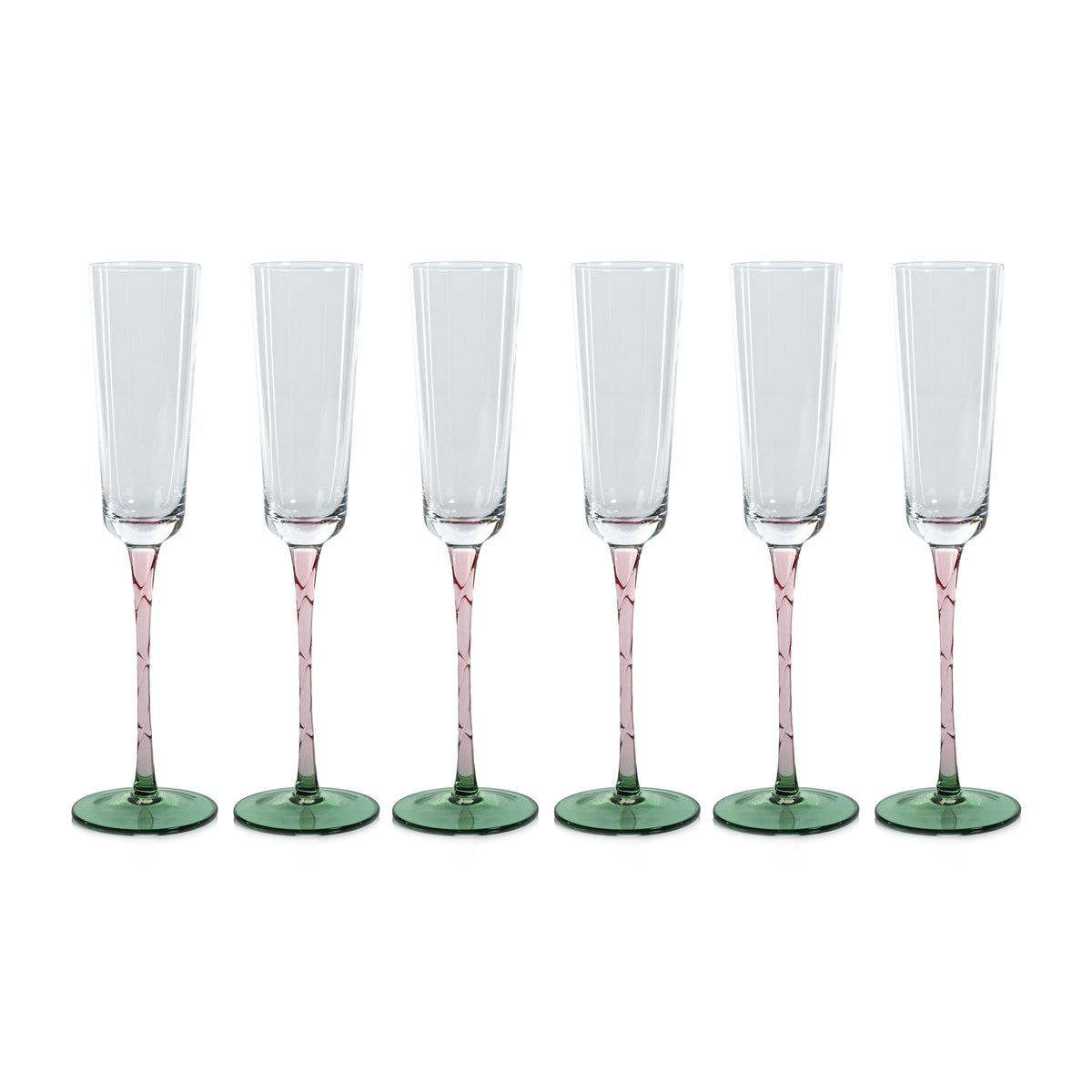 Sachi Green & Pink Champagne Flutes, Set of 6