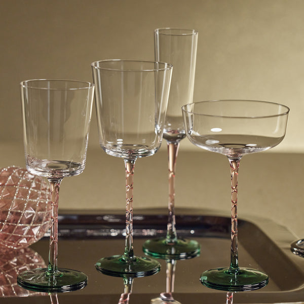 Sachi Green & Pink Red Wine Glasses, Set of 4