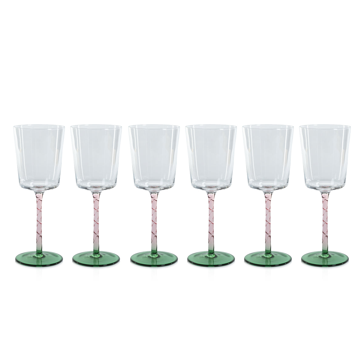 Sachi Green & Pink White Wine Glasses, Set of 6