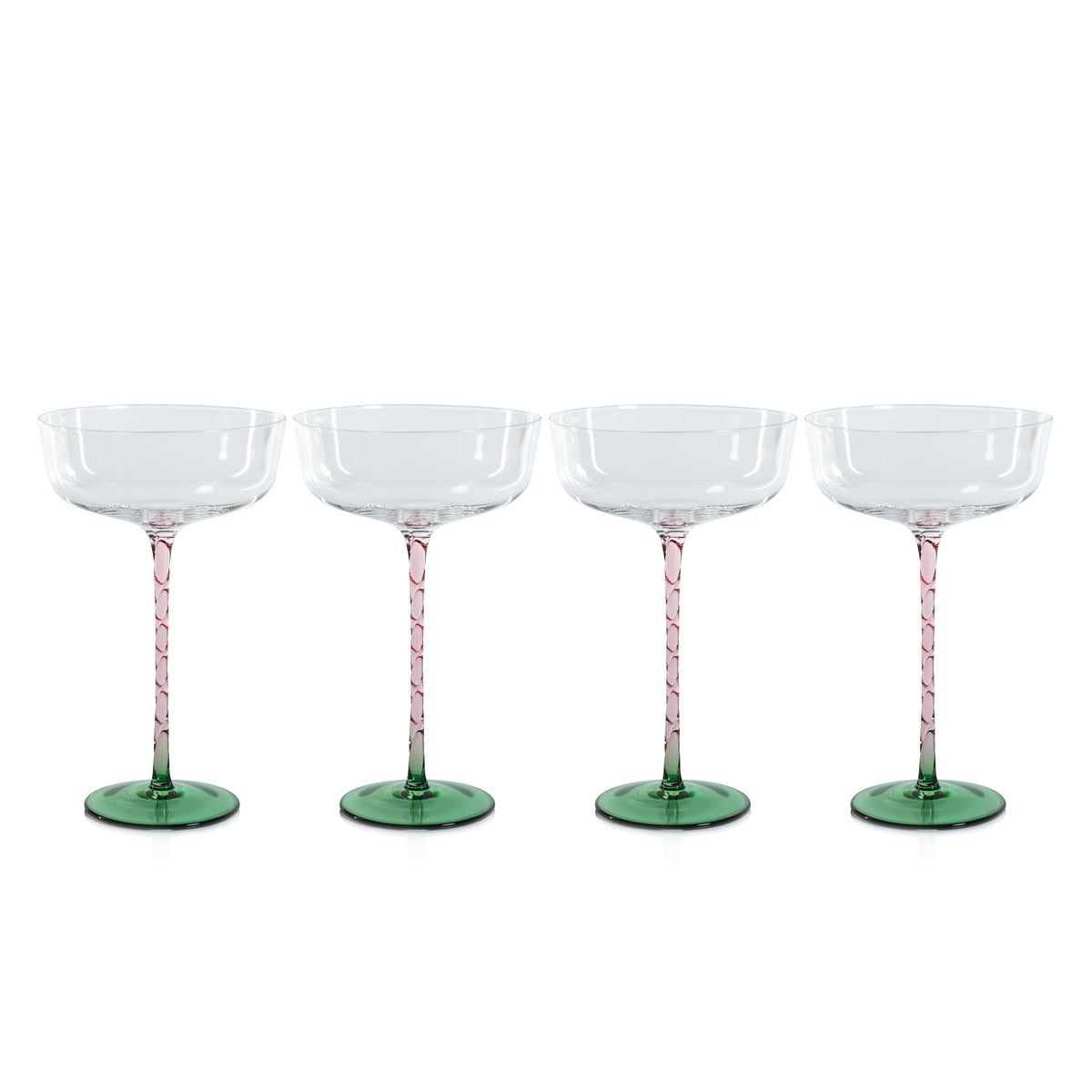 Sachi Green & Pink Cocktail / Martini Glasses, Set of 4