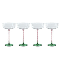 Sachi Green & Pink Cocktail / Martini Glasses, Set of 4