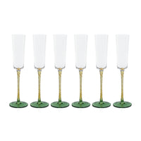 Sachi Amber & Green Champagne Flutes, Set of 6