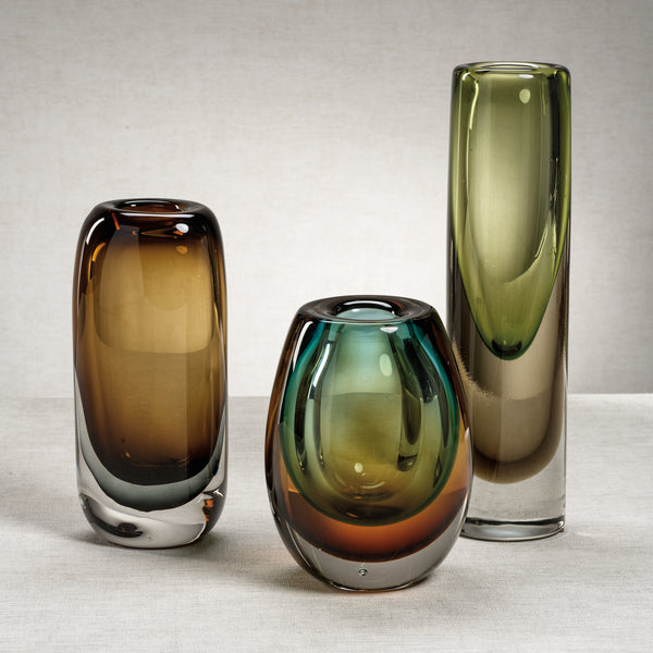 Luarca Amber & Green Artistry Cylinder Glass Vase