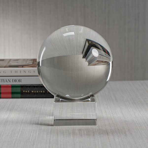 Serenity Decorative Crystal Glass Orb on Base, Large