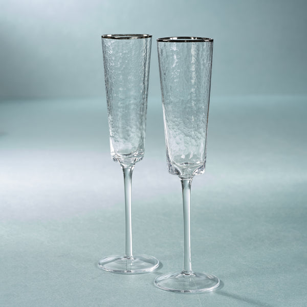 Apertivo Triangular Champagne Flutes  with Platinum Rim, Set of 4