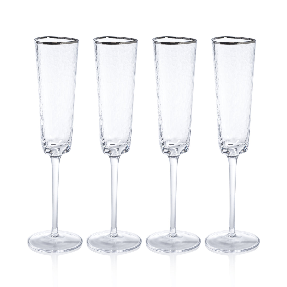 Apertivo Triangular Champagne Flutes  with Platinum Rim, Set of 4