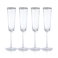 Apertivo Triangular Champagne Flutes  with Platinum Rim, Set of 4