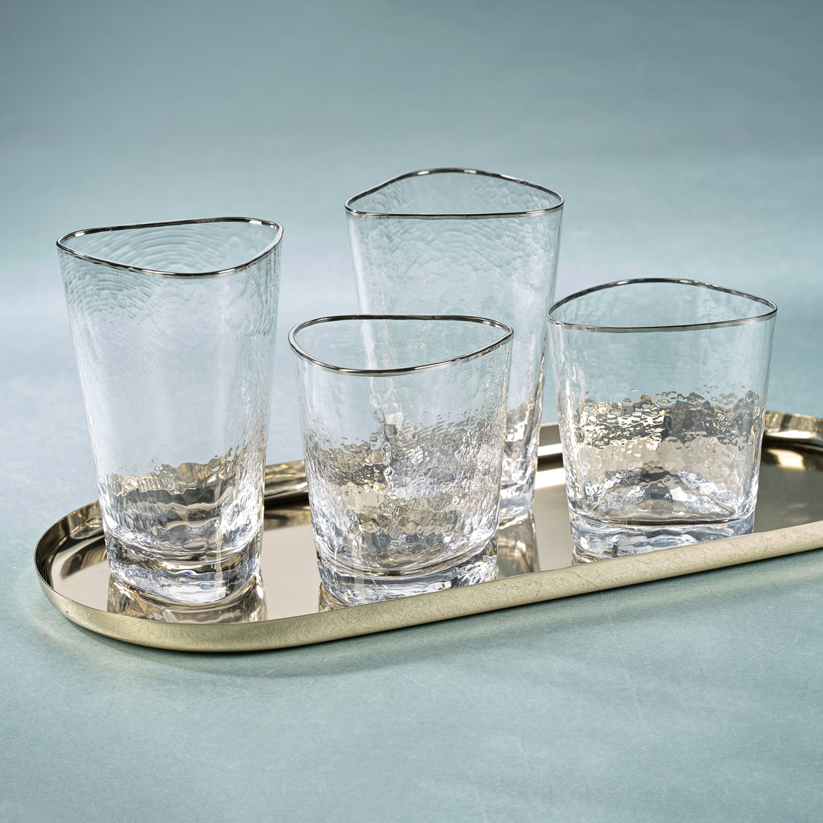 Apertivo Triangular Highball Glasses with Platinum Rim, Set of 4