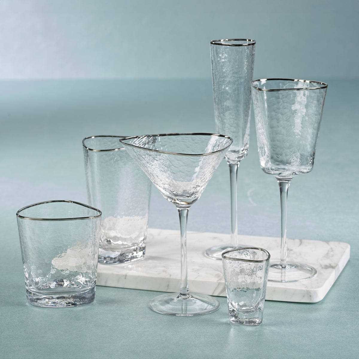 Apertivo Triangular Highball Glasses with Platinum Rim, Set of 4
