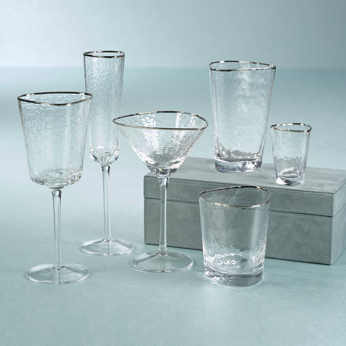 Apertivo Triangular Double Old Fashioned Glasses with Platinum Rim, Set of 4