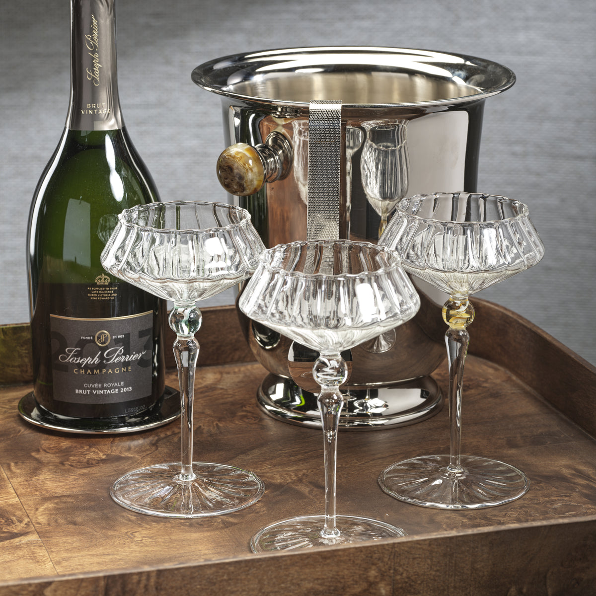 Odum Light Amber Fluted Coupe Glasses, Set of 4