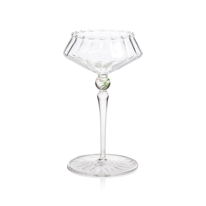 Odum Sea Green Fluted Coupe Glasses, Set of 4