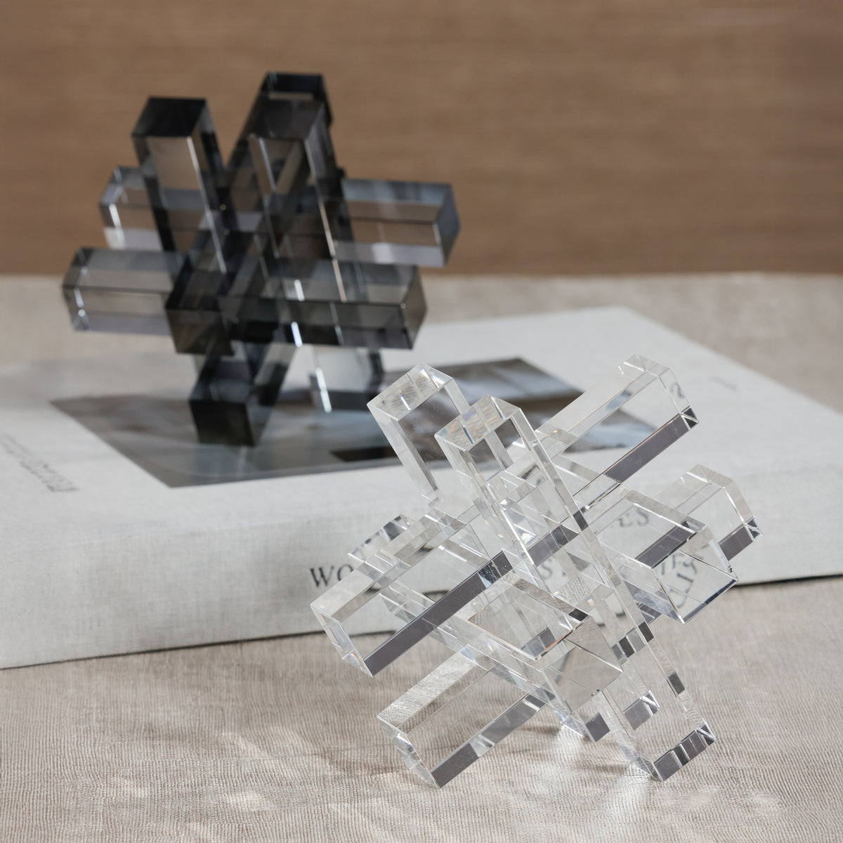 Clear Crystal Glass Interlocking Decorative Accessory