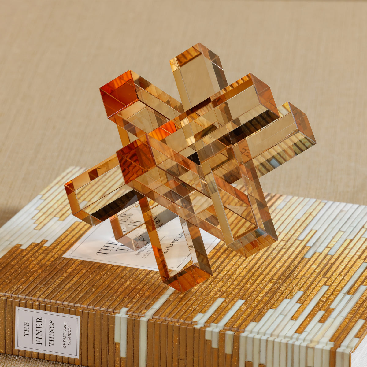 Amber Crystal Glass Interlocking Decorative Accessory