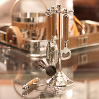 Polished Nickel and Leather Bar Tool Set