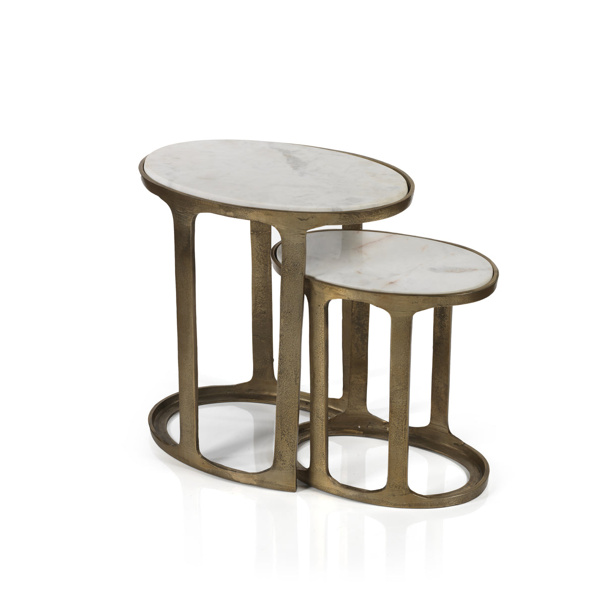 Nikki Oval Marble & Aluminum Nesting Tables, Set of 2
