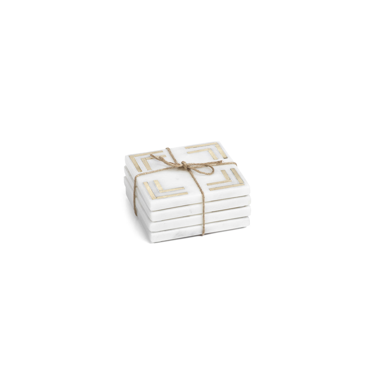Ivory Square Marble Coasters w/ Gold Inlay, Set of 4