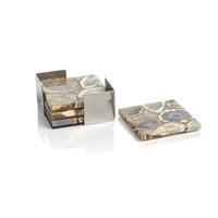 Taupe & Brown Agate Coasters on Metal Tray
