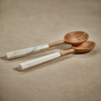 Kenya Wood & Marble Salad Server Set