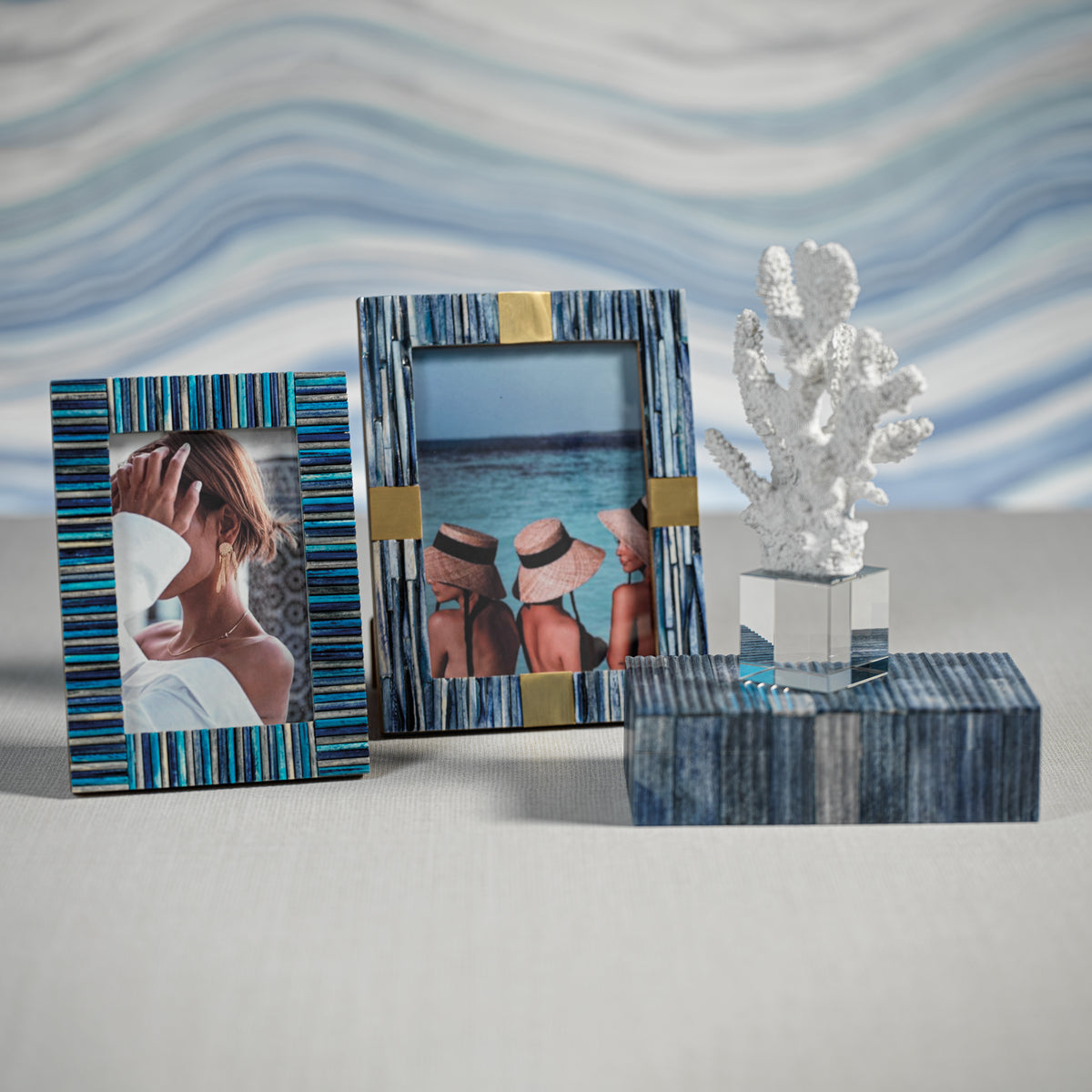 Biarritz Ribbed Blue Bone Inlay Decorative Box