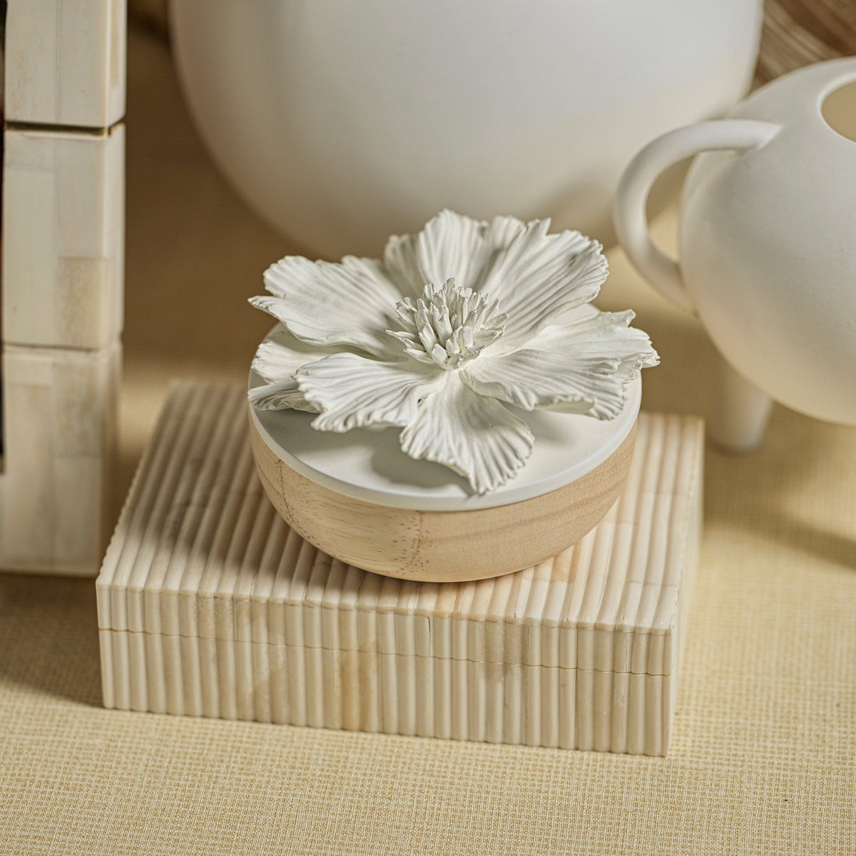 St Ives Ivory Ribbed Bone Inlay Decorative Box