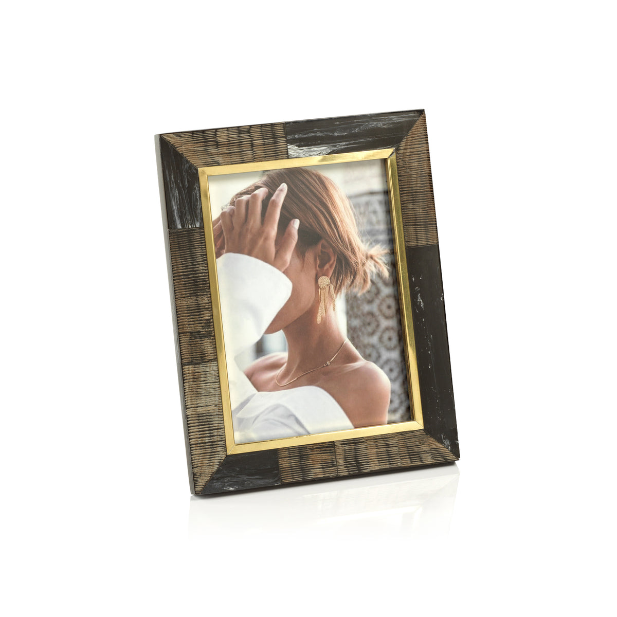 Shagrin Black Horn Brass Trim Photo Frame 5x7
