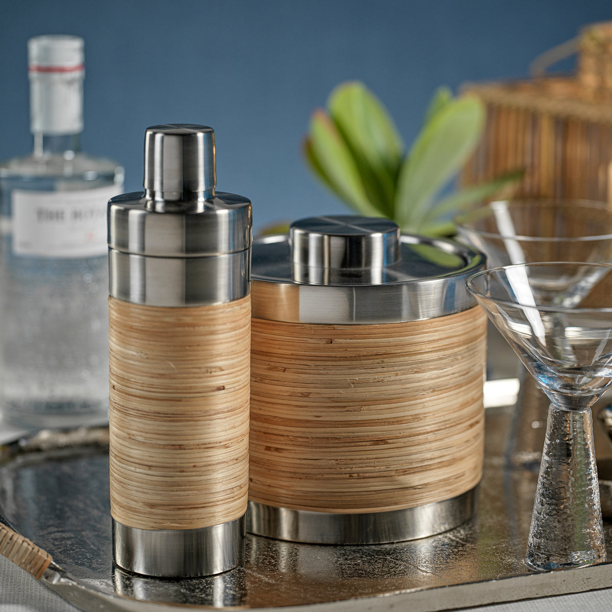 Timaru Rattan and Matt Steel Ice Bucket