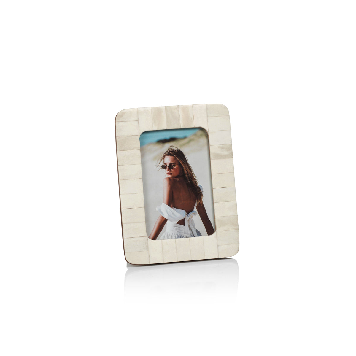 White Bone Inlay Photo Frame with Rounded Corners 4x6