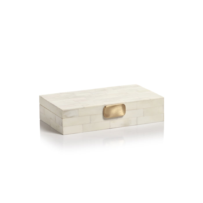 Mahar White Bone Decorative Box w/ Brass Knob