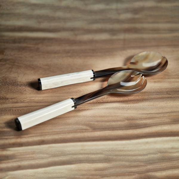Nadine Horn Salad Server Set with Bone Handle