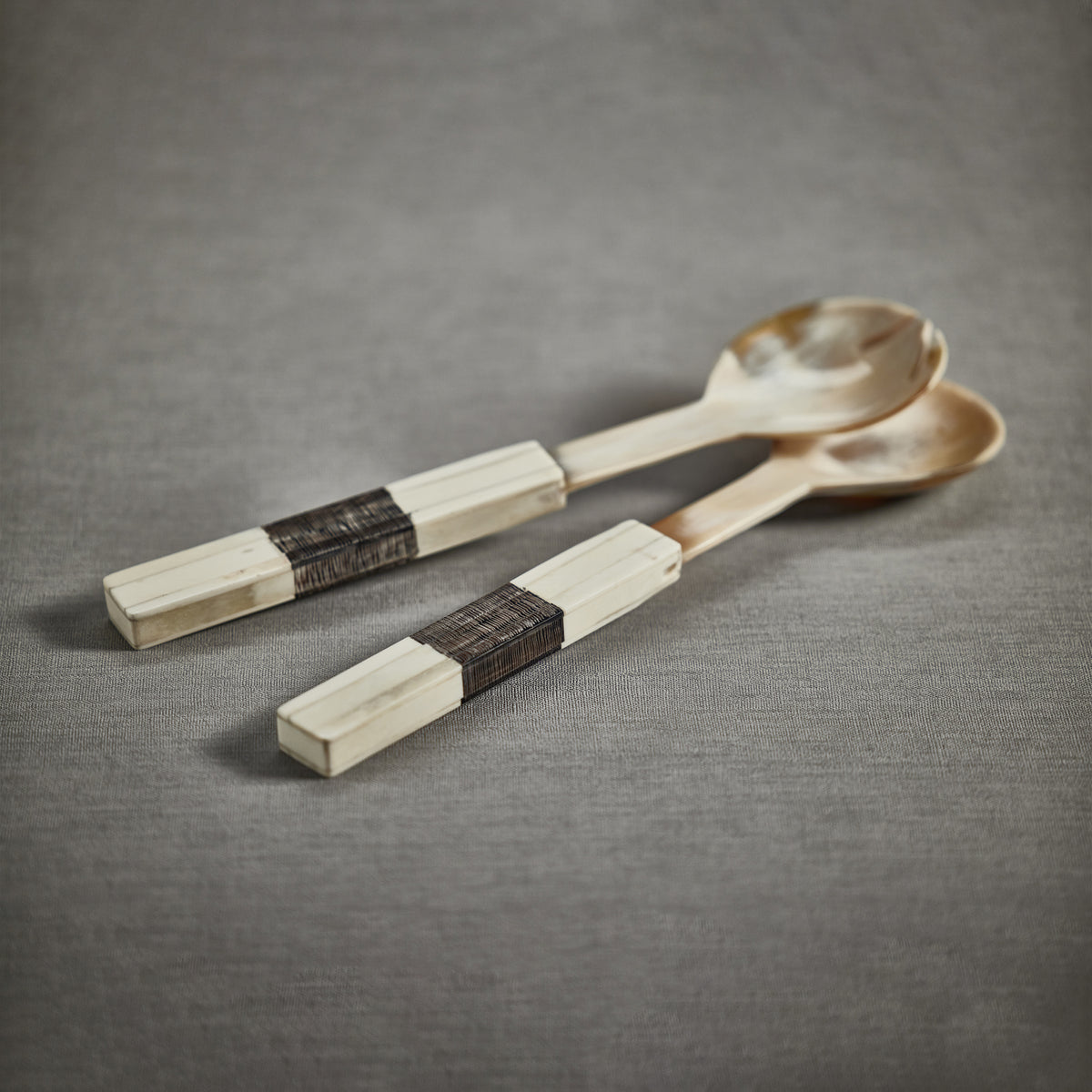 Rory Horn Salad Server Set with Bone Etched Handle