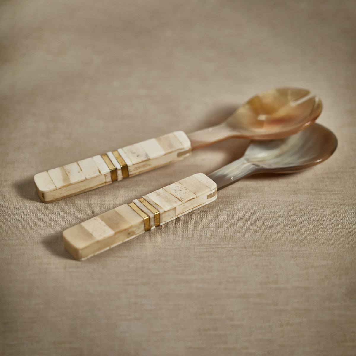 Matteo Horn Salad Server Set with Bone Handle