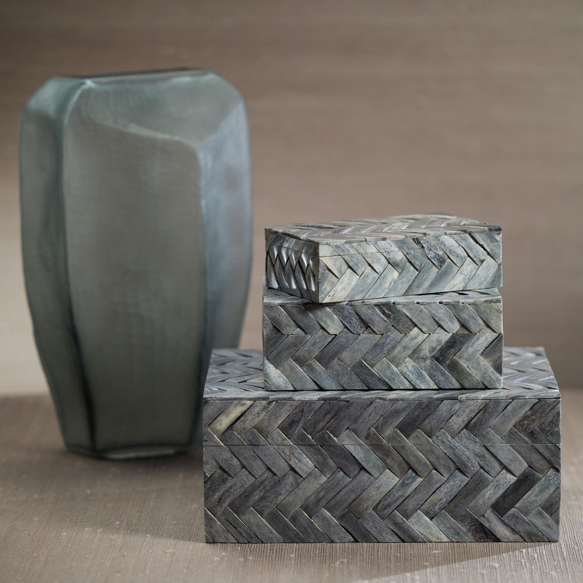 Mayfair Grey Bone Braided Decorative Box, Large