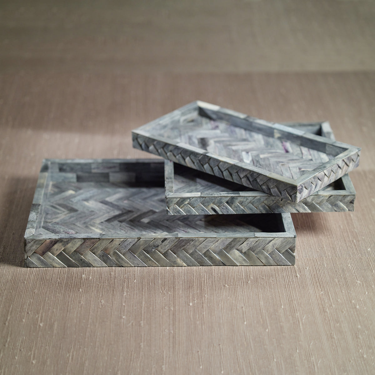 Mayfair Grey Bone Braided Decorative Tray, Large