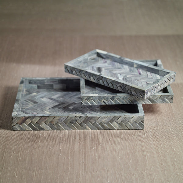 Mayfair Grey Bone Braided Decorative Tray, Large