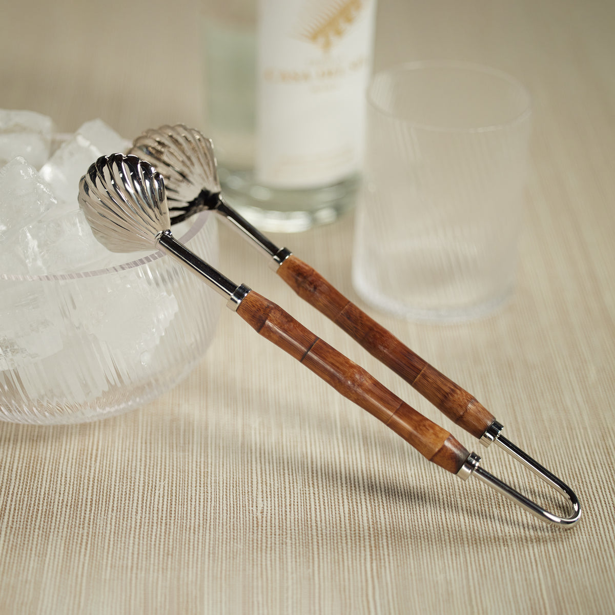 Colony Bamboo and Nickel Ice Tong