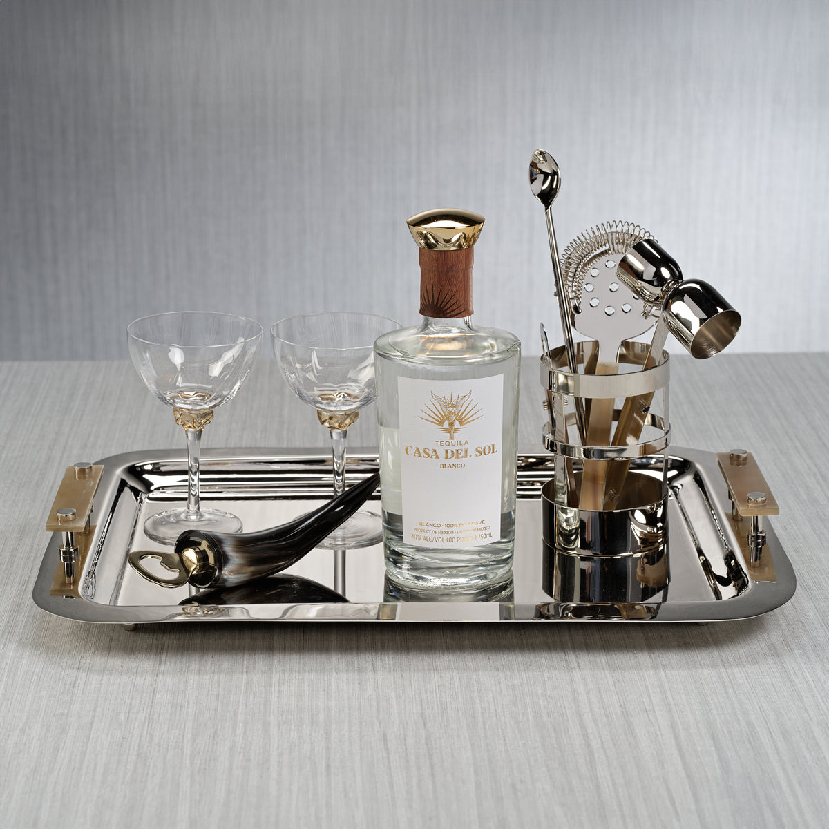 Bayeux Steel Serving Tray with Horn Handles