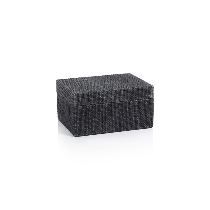 Bumi Deep Blue Raffia and Chambray Decorative Box, Small