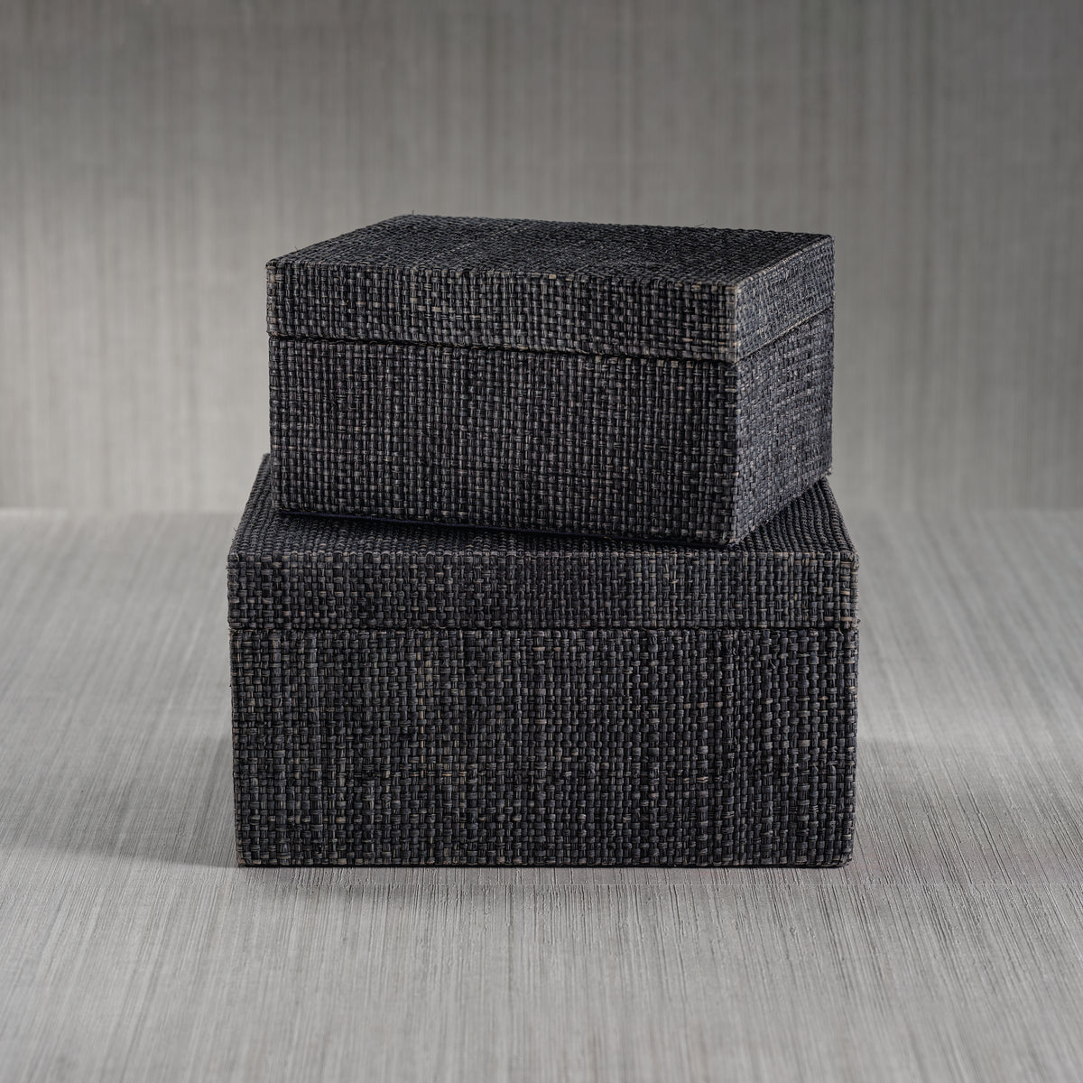 Bumi Deep Blue Raffia and Chambray Decorative Box, Large