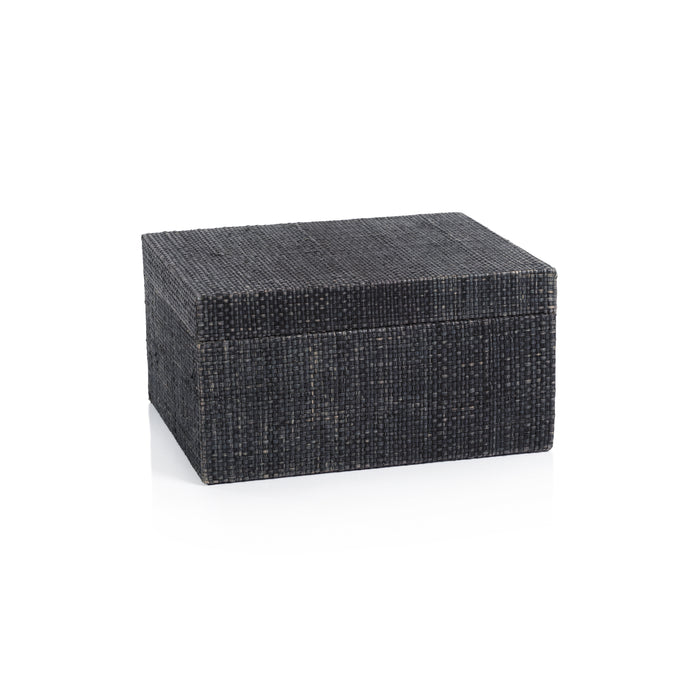 Bumi Deep Blue Raffia and Chambray Decorative Box, Large