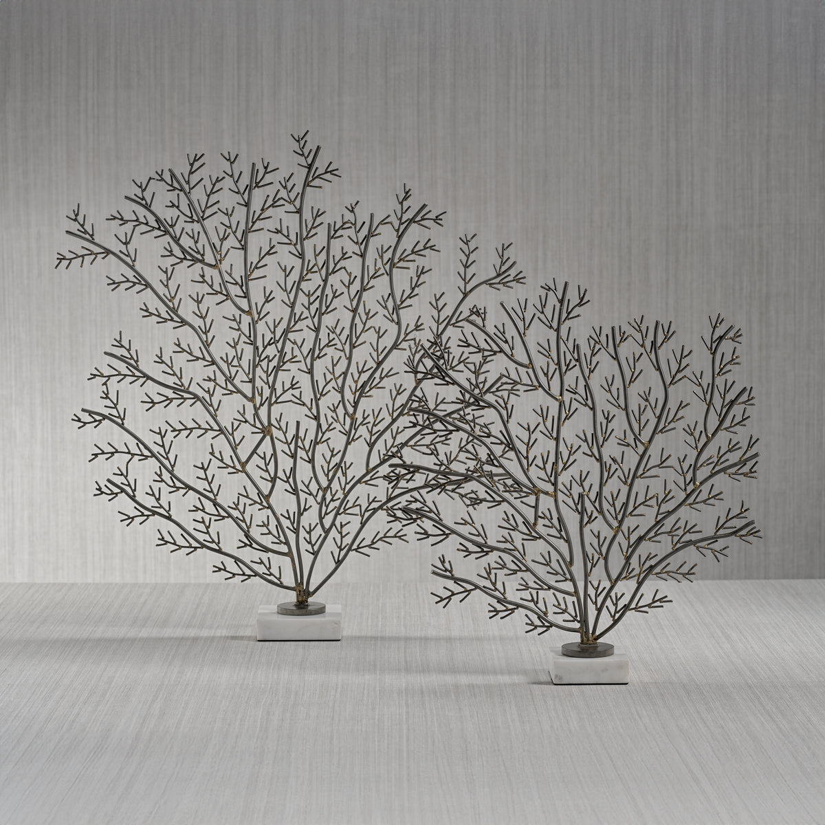 Zinc Coral Branch Metal Sculpture on Marble Base, Medium