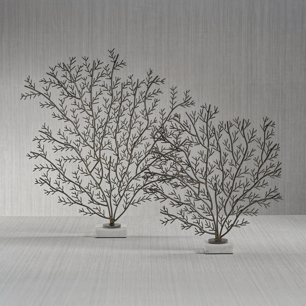 Zinc Coral Branch Metal Sculpture on Marble Base, Medium