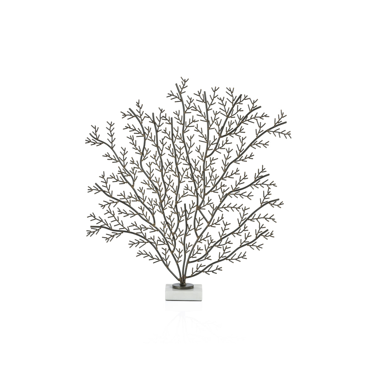 Zinc Coral Branch Metal Sculpture on Marble Base, Medium
