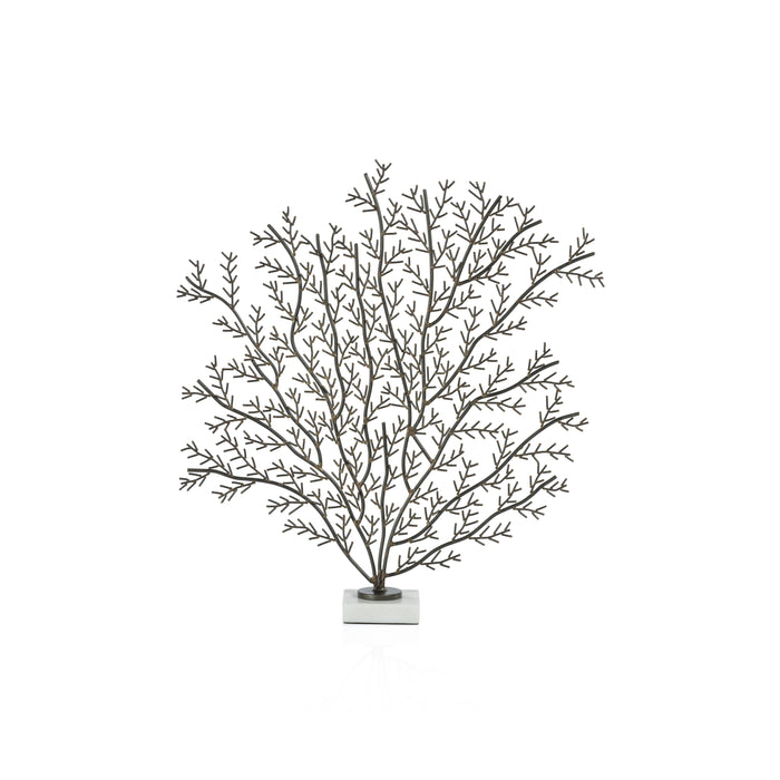 Zinc Coral Branch Metal Sculpture on Marble Base, Medium