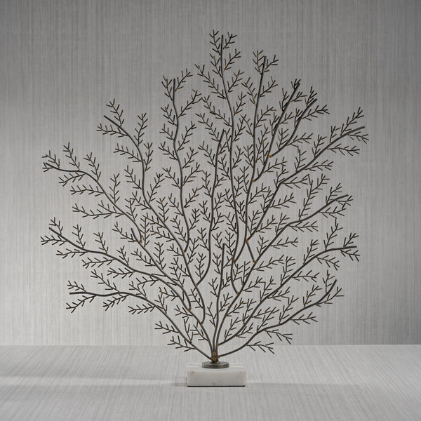 Zinc Coral Branch Metal Sculpture on Marble Base, Large