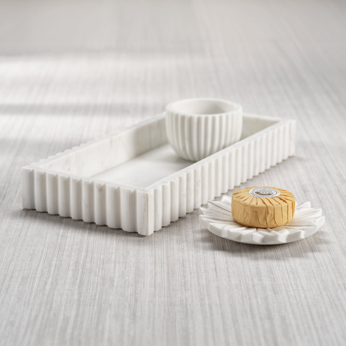Calabria White Scalloped Vanity Marble Tray